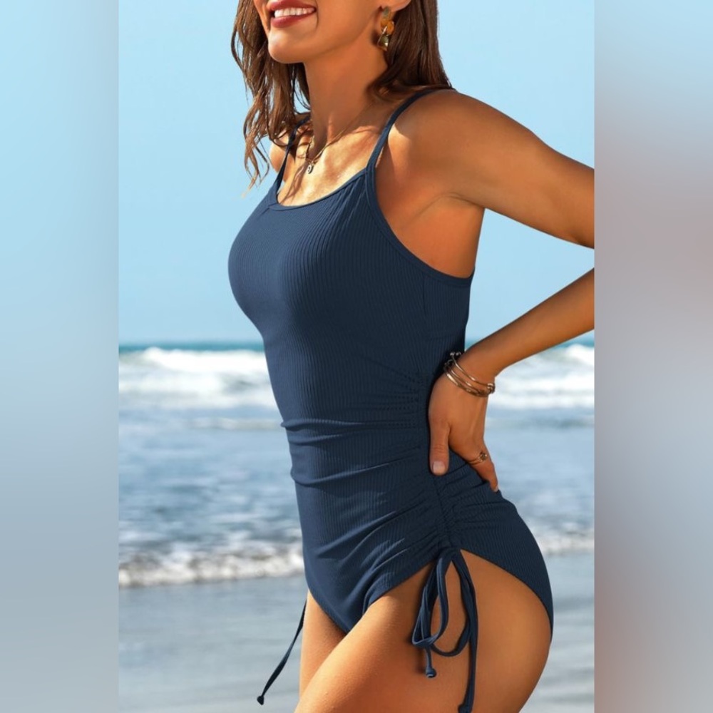 Soft Ribbed Ruched One-Piece Swimsuit - Picture 4 of 12